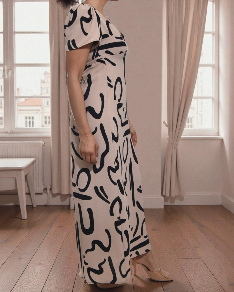 Ladies Beige Print Scoop Back Maxi Dress - StylePhase SA