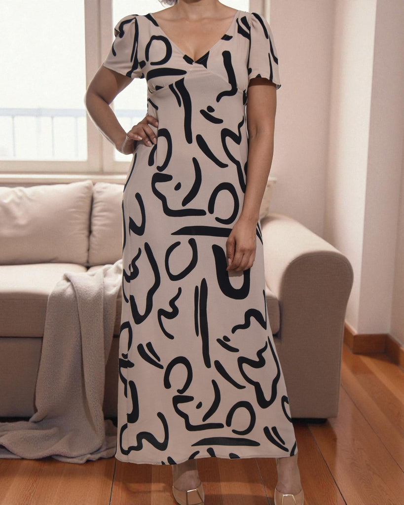 Ladies Beige Print Scoop Back Maxi Dress - StylePhase SA