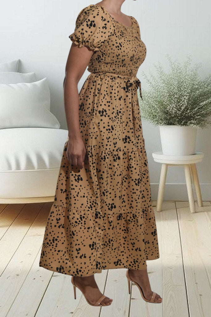 Ladies Beige Printed Pocket Dress - StylePhase SA