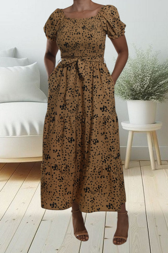 Ladies Beige Printed Pocket Dress - StylePhase SA