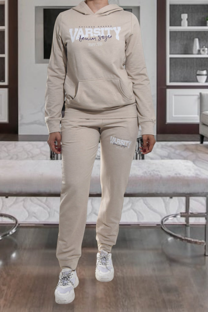 Ladies Beige Printed Tracksuit Set - StylePhase SA