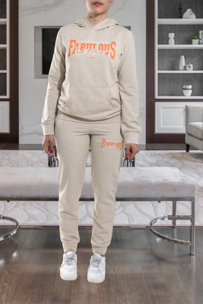 Ladies Beige Printed Tracksuit Set - StylePhase SA