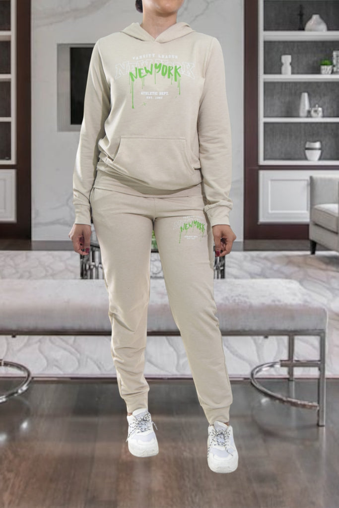 Ladies Beige Printed Tracksuit Set - StylePhase SA