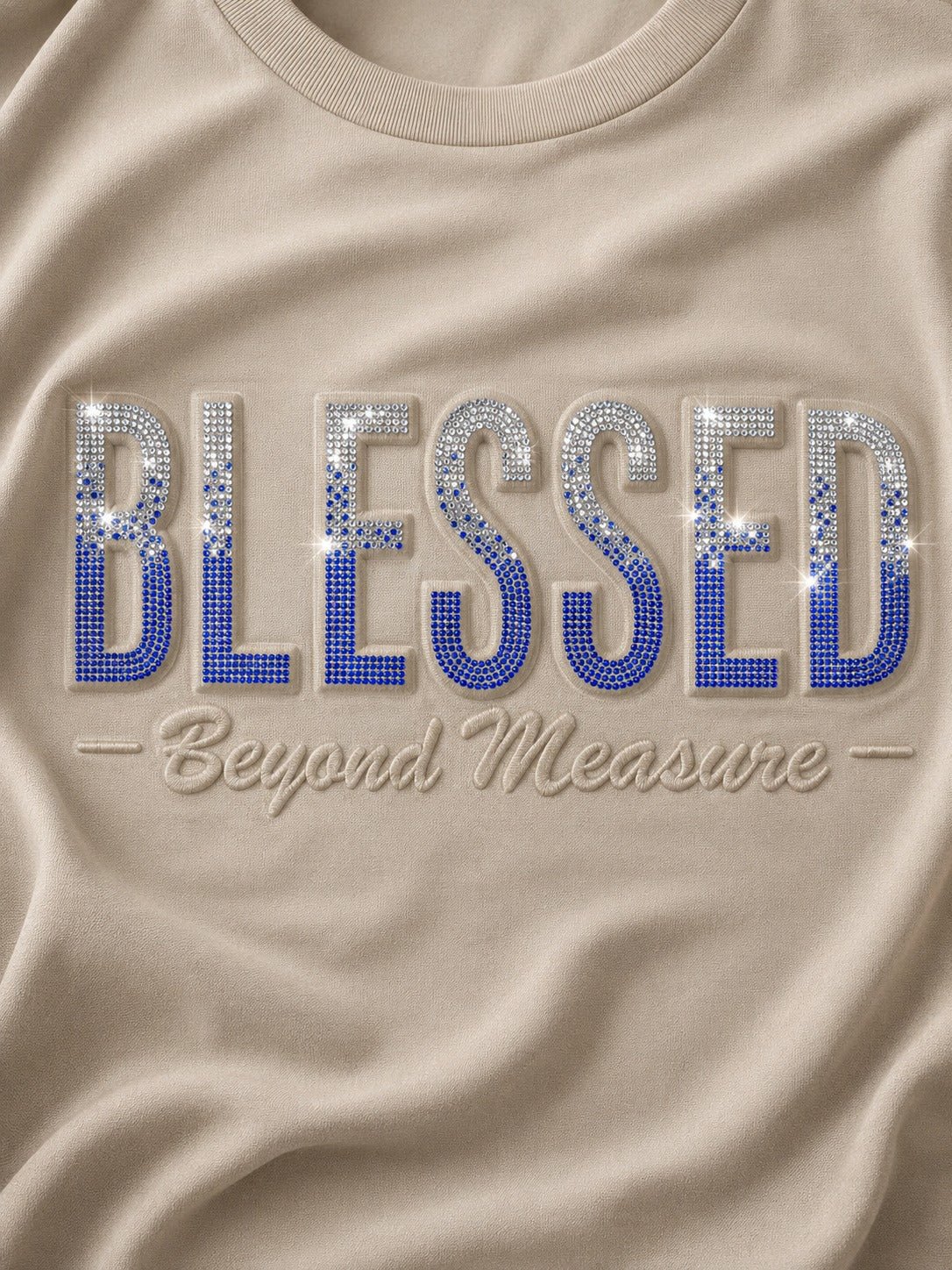 Ladies Beige Rhinestone Long Length Sweatshirt Dress - StylePhase SA