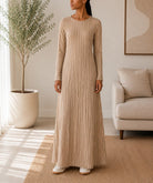 Ladies Beige Ribbed Knit Maxi Dress - StylePhase SA