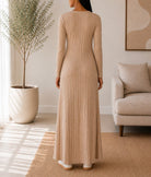 Ladies Beige Ribbed Knit Maxi Dress - StylePhase SA