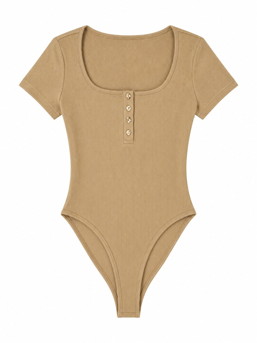 Ladies Beige Ribbed Short Sleeve Bodysuit - StylePhase SA