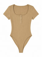 Ladies Beige Ribbed Short Sleeve Bodysuit - StylePhase SA
