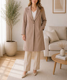 Ladies Beige Single Button Melton Open Coat - StylePhase SA
