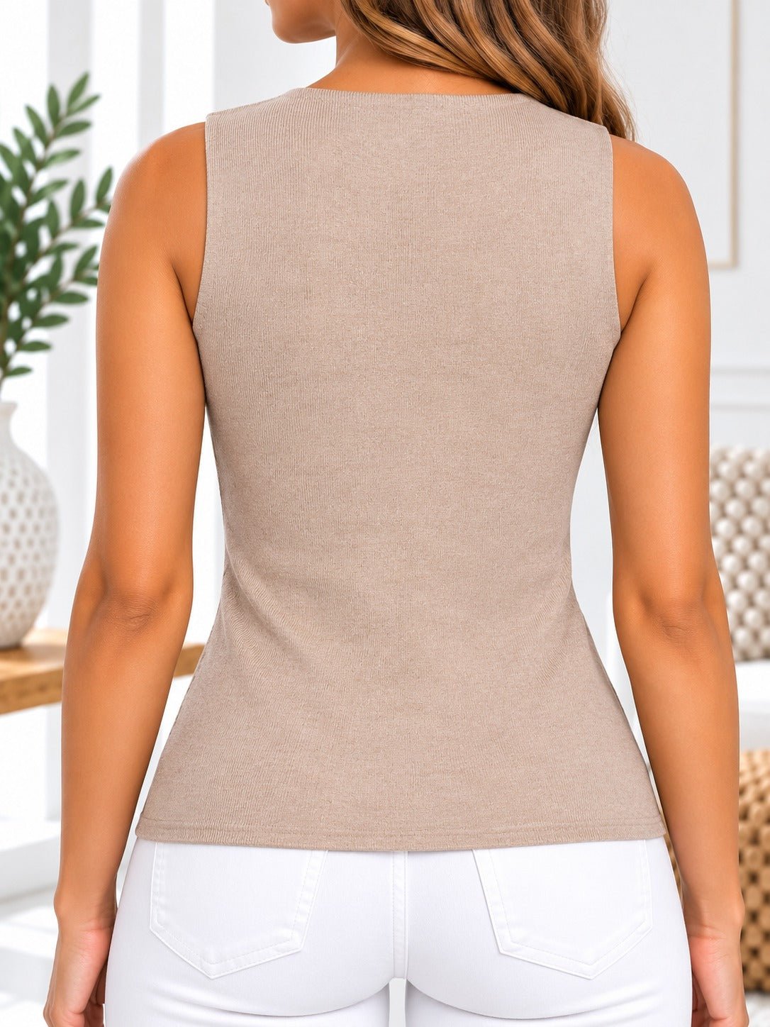 Ladies Beige Sleeveless Jersey Top - StylePhase SA