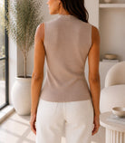 Ladies Beige Sleeveless Knitwear 3D Flower Top - StylePhase SA