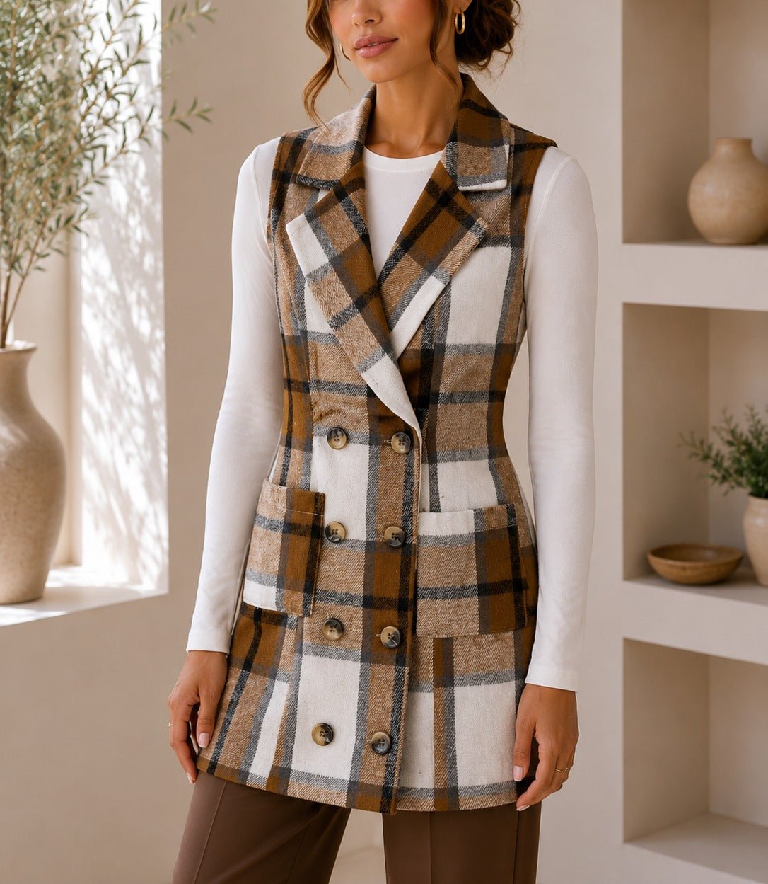 Ladies Beige Sleeveless Melton Shacket - StylePhase SA