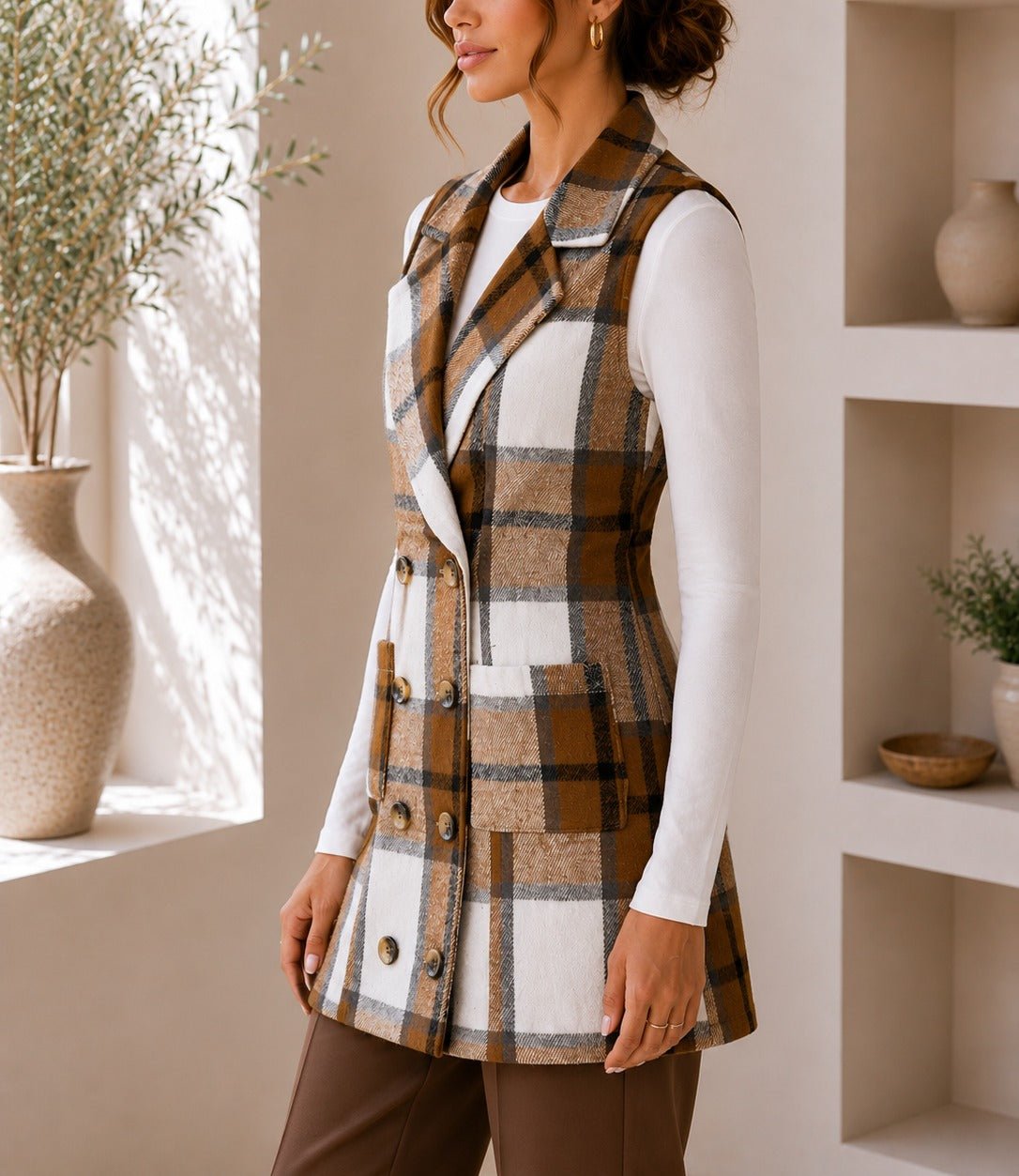 Ladies Beige Sleeveless Melton Shacket - StylePhase SA