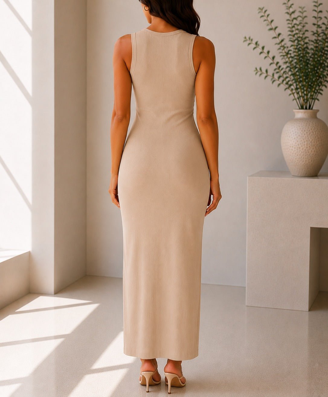 Ladies Beige Sleeveless Twist Front Maxi Dress - StylePhase SA