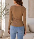 Ladies Beige Square Neck Button Knit Cardigan - StylePhase SA
