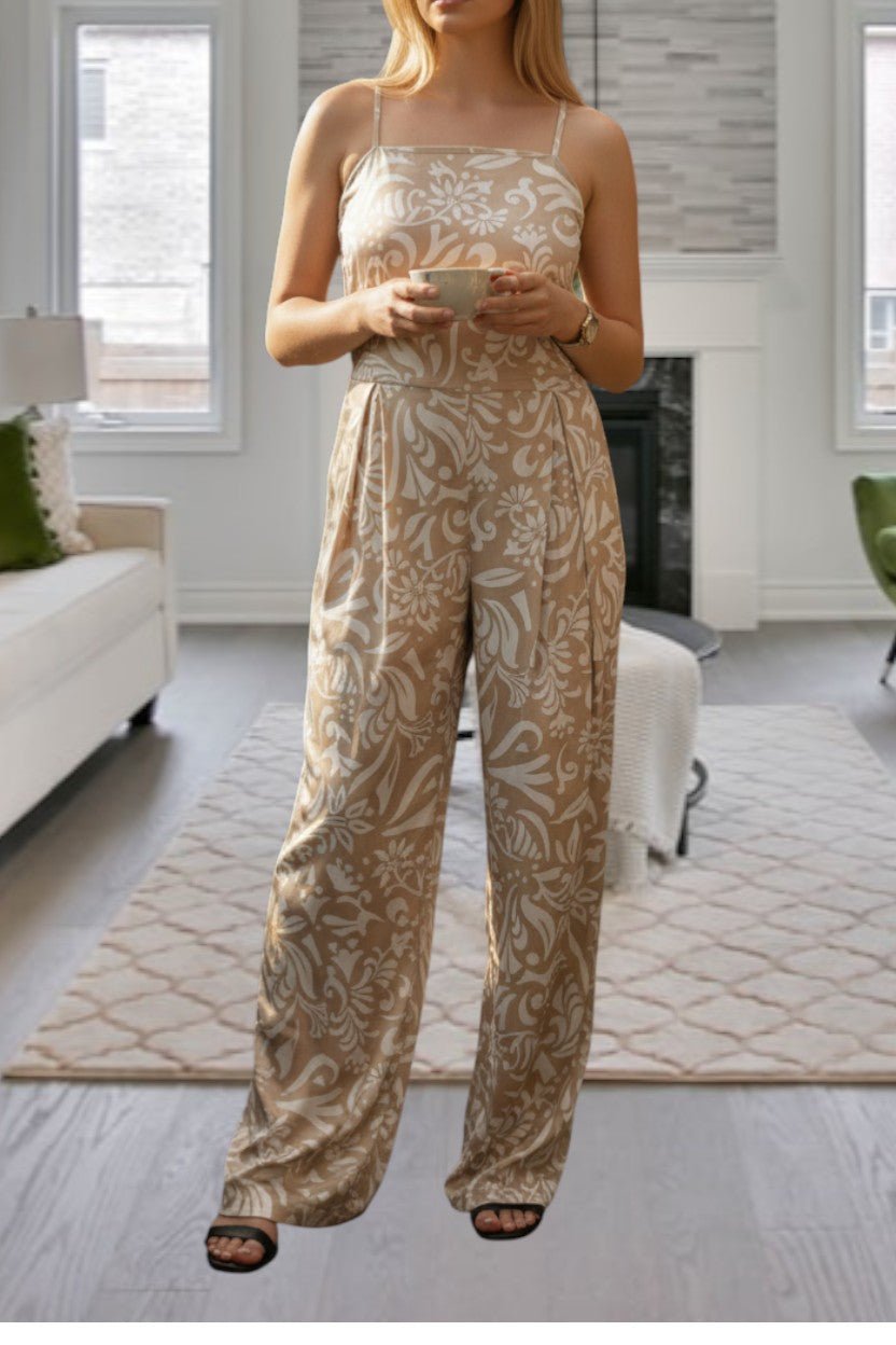 Ladies Beige Strappy Pleated Jumpsuit - StylePhase SA