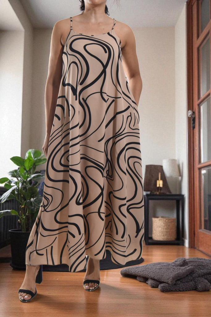 Ladies Beige Swirl Print Pocket Dress - StylePhase SA