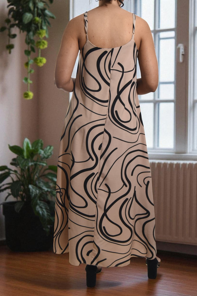 Ladies Beige Swirl Print Pocket Dress - StylePhase SA