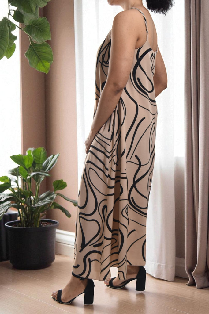Ladies Beige Swirl Print Pocket Dress - StylePhase SA