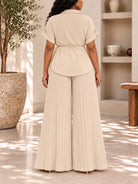 Ladies Beige Tassel Tie Pleated Two-Piece Set - StylePhase SA
