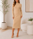 Ladies Beige Turtleneck Zip Back Dress - StylePhase SA
