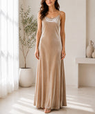 Ladies Beige Velour Strappy Maxi Dress - StylePhase SA