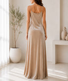 Ladies Beige Velour Strappy Maxi Dress - StylePhase SA