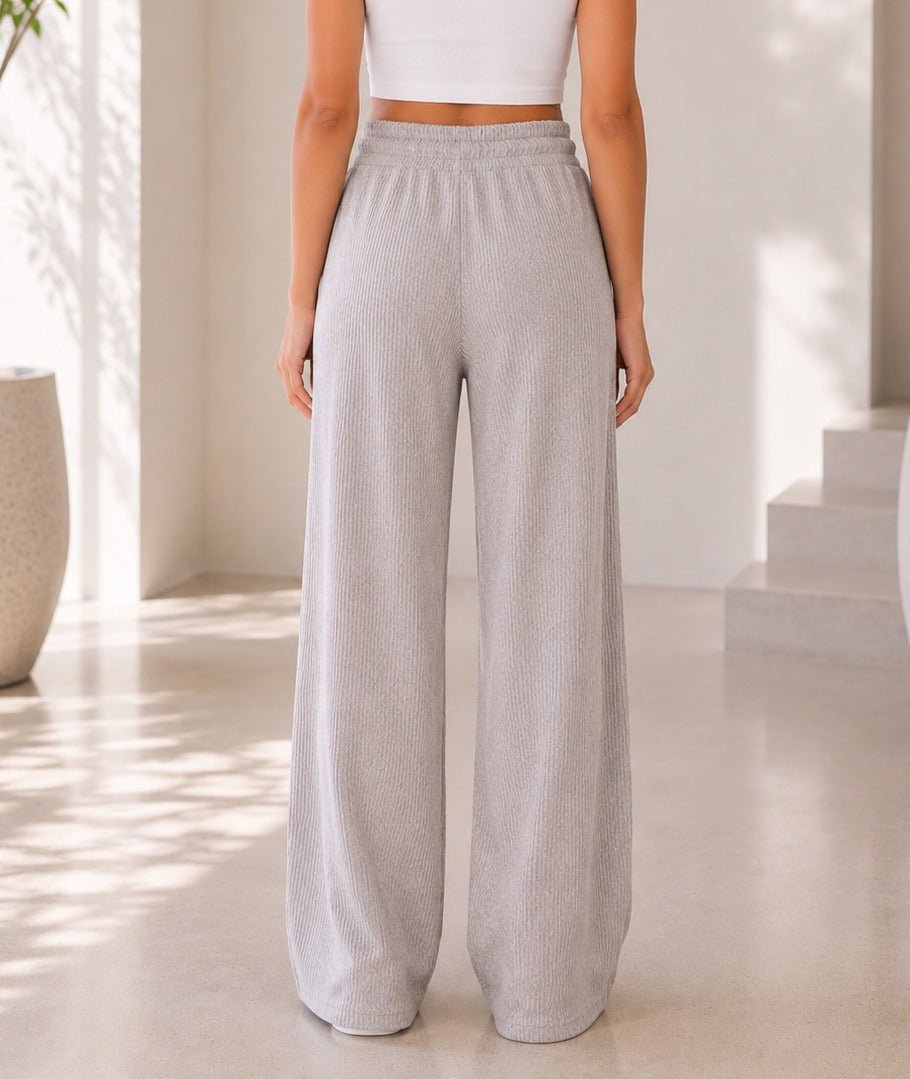 Ladies Beige Wide Leg Drawstring Knit Pants - StylePhase SA