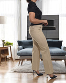 Ladies Beige Wide Leg Jeans (short Zip) - StylePhase SA