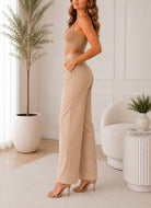 Ladies Beige Wide Leg pocket pants - StylePhase SA