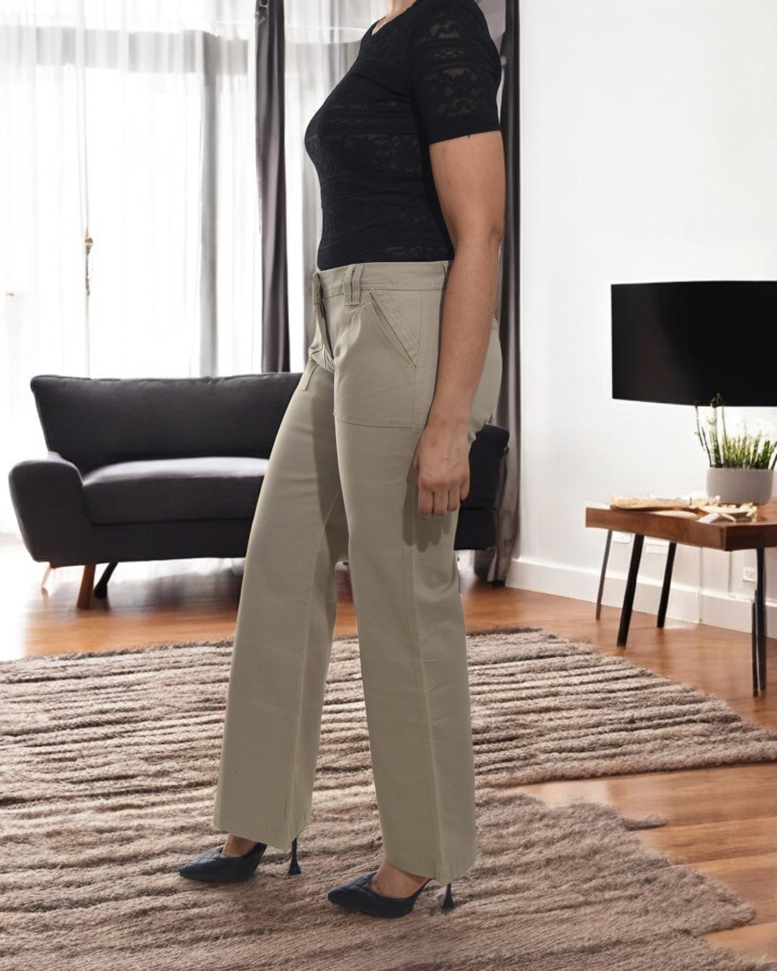 Ladies Beige Wide Leg Pocket Pants - StylePhase SA