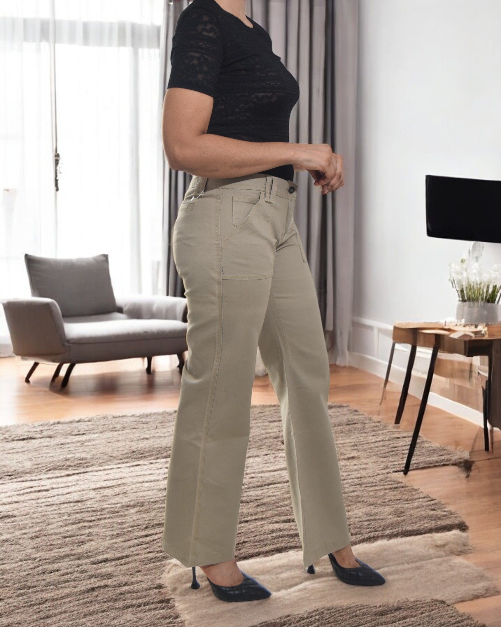 Ladies Beige Wide Leg Pocket Pants - StylePhase SA