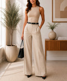 Ladies Beige Wide Leg Pocket Pants - StylePhase SA