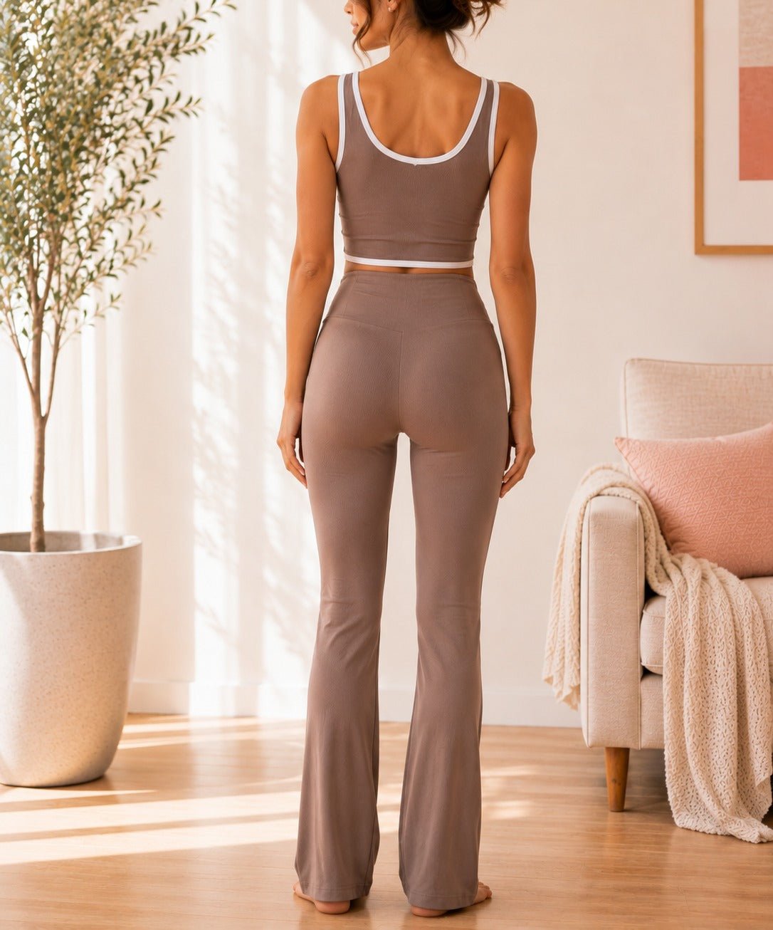 Ladies Beige Wide Leg Two-Piece Activewear Set - StylePhase SA