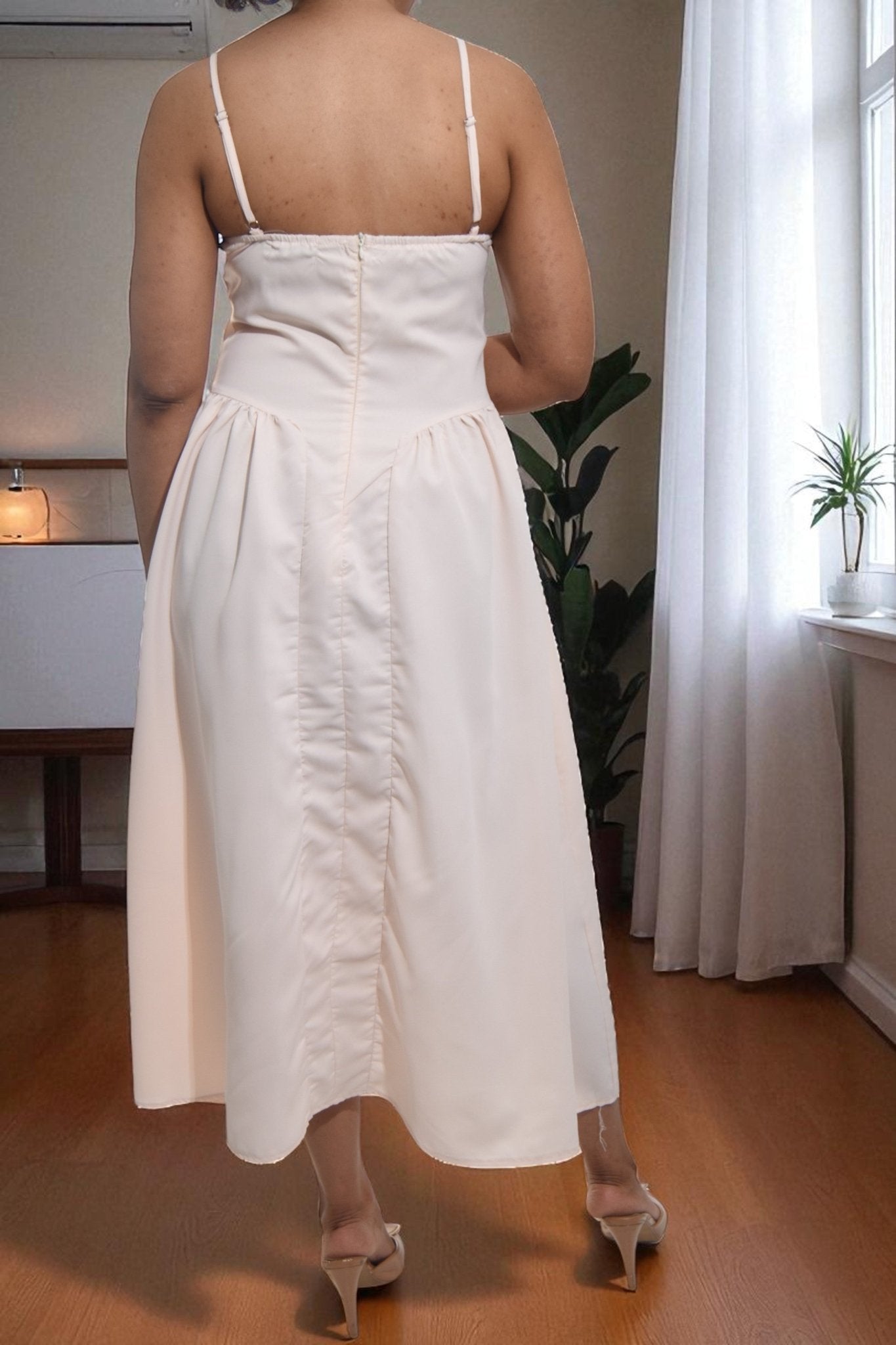 Ladies Beige Zip Back Panel Dress - StylePhase SA