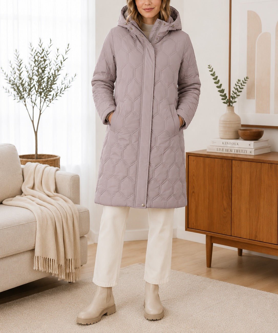 Ladies Beige Zip Puffer Jacket - StylePhase SA