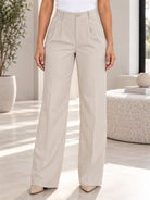 Ladies Biege Button Front Long Pants - StylePhase SA