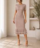 Ladies Biege Jersey Ruffle Dress- New Feeling - StylePhase SA