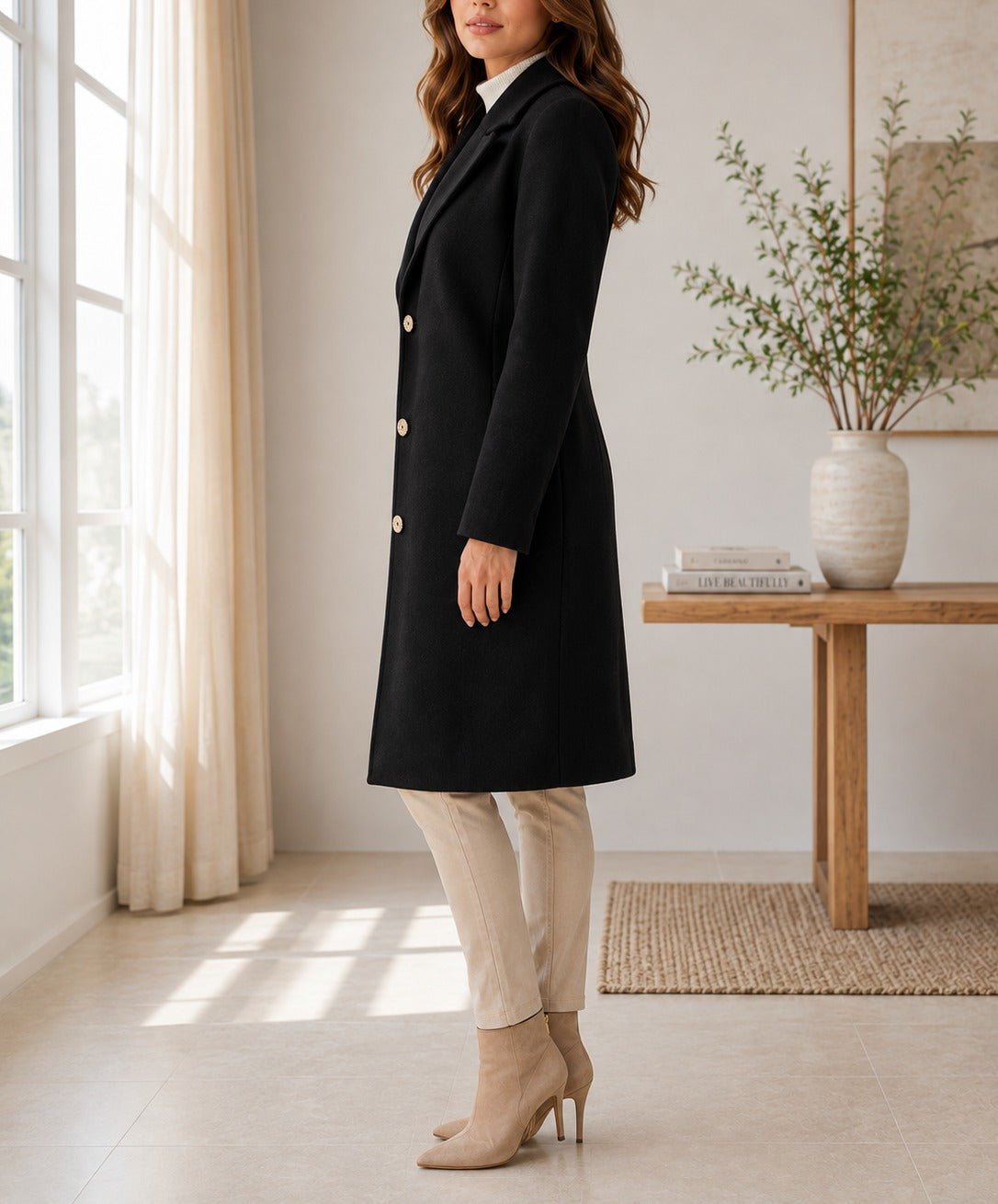 Ladies Black 3 Button Melton Coat - StylePhase SA