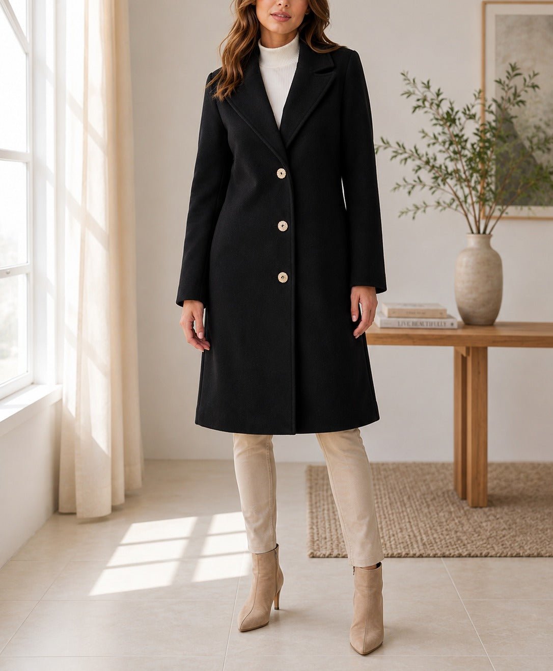 Ladies Black 3 Button Melton Coat - StylePhase SA