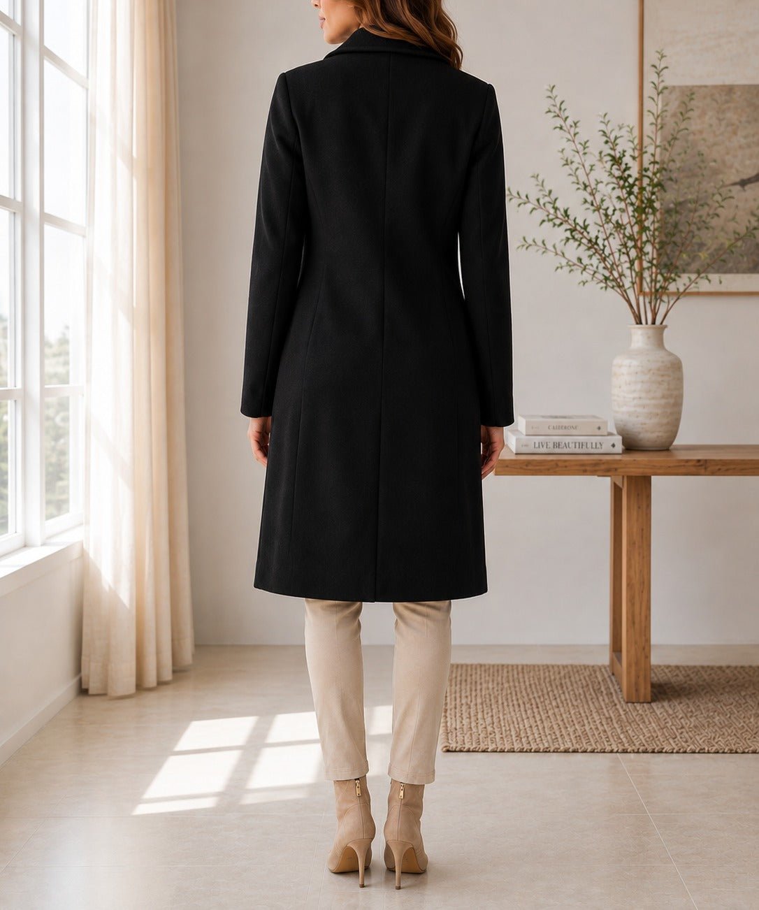 Ladies Black 3 Button Melton Coat - StylePhase SA