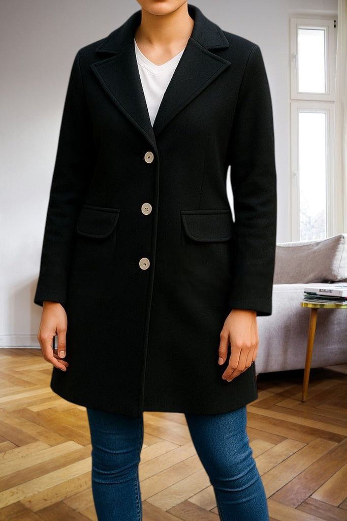 Ladies Black 3 Button Pocket Coat - StylePhase SA