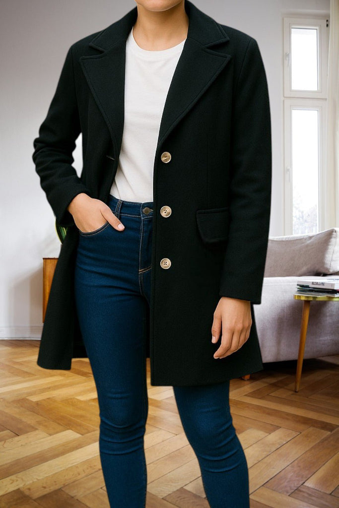 Ladies Black 3 Button Pocket Coat - StylePhase SA