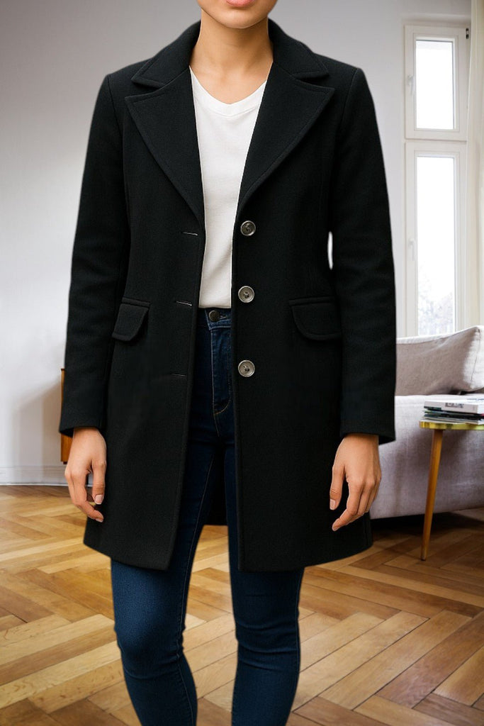 Ladies Black 3 Button Pocket Coat - StylePhase SA