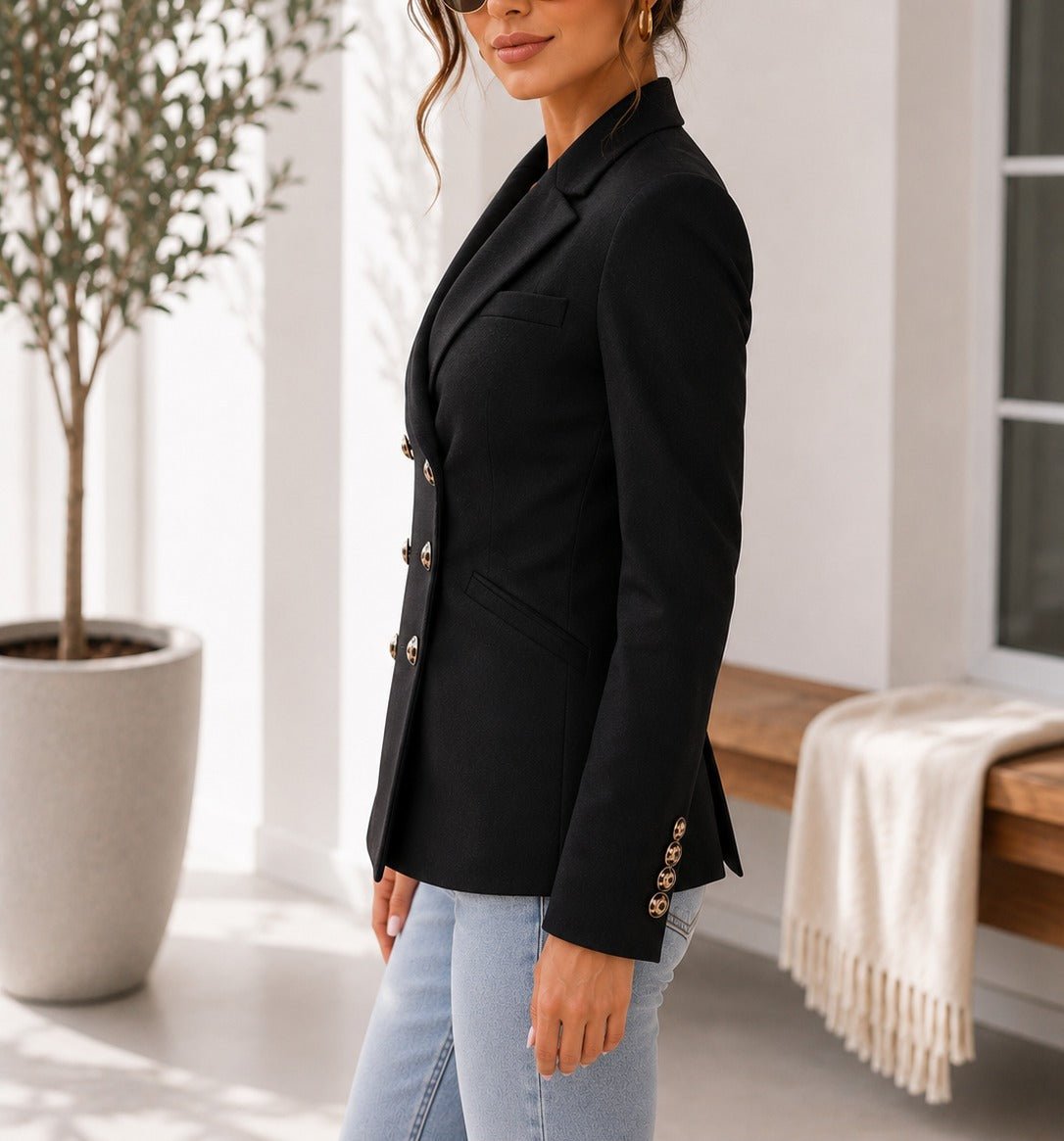 Ladies Black 6 Button Lined Slim Fit Blazer - StylePhase SA