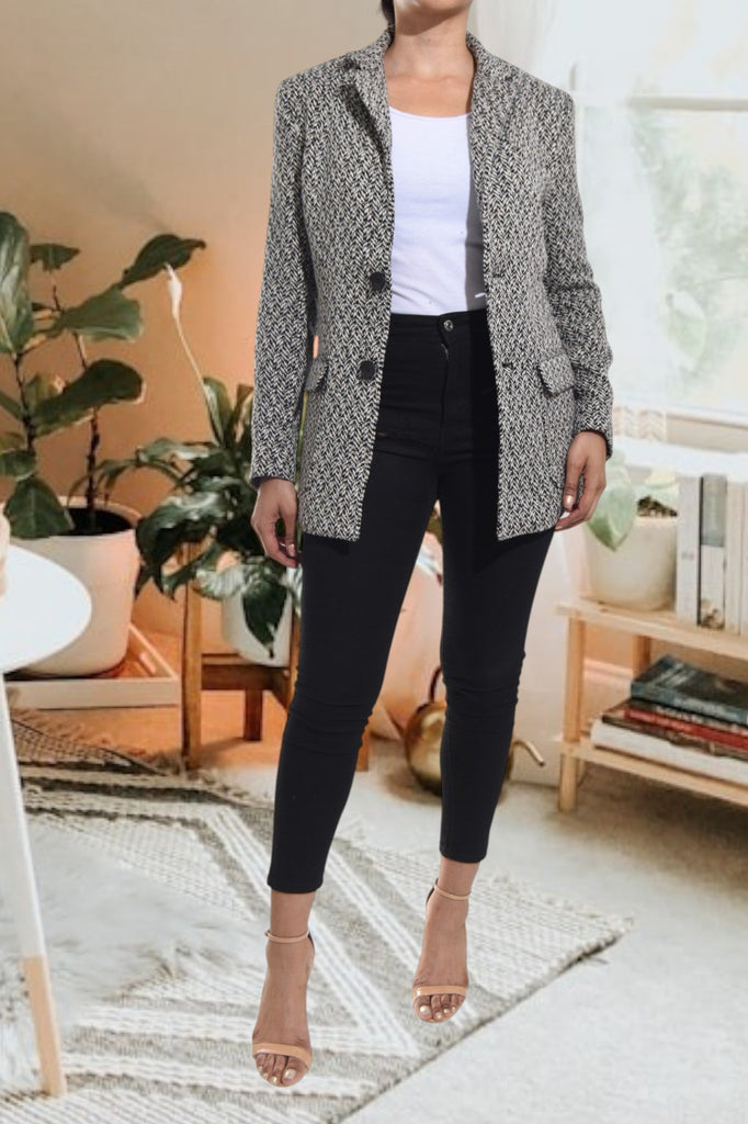 Ladies Black And Cream Blazer Coat - StylePhase SA