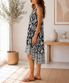Ladies Black And Cream Tassel Tie Midi Dress - StylePhase SA
