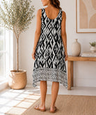 Ladies Black And Cream Tassel Tie Midi Dress - StylePhase SA