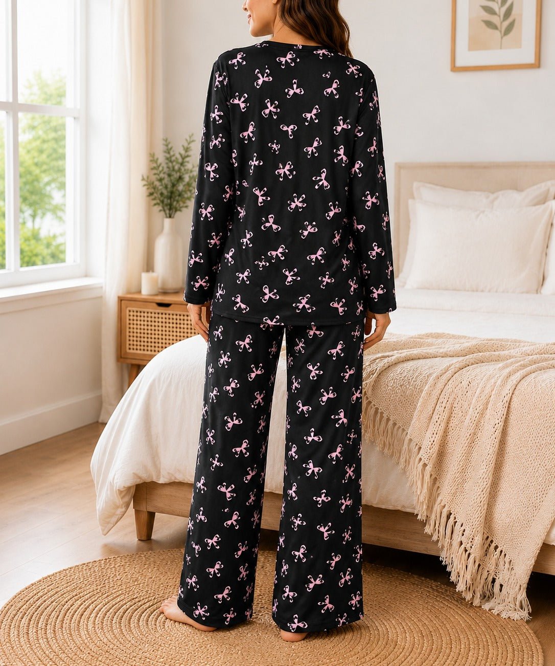 Ladies Black And Pink Button Pyjama - StylePhase SA