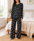 Ladies Black And Pink Button Pyjama - StylePhase SA